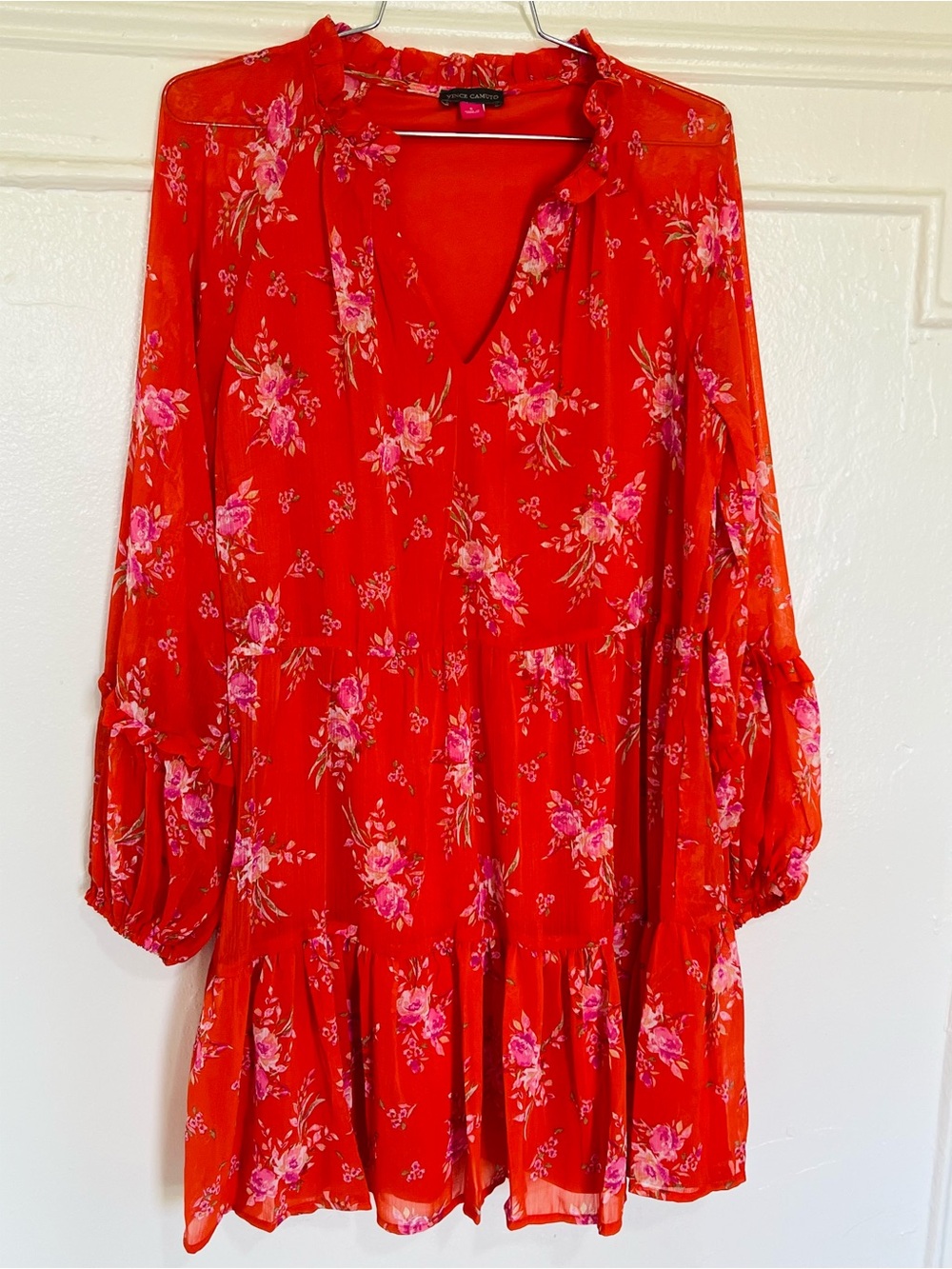 Vince Camuto Floral Tiered Mini Dress Boho Romantic Cottage-core Coquette M
